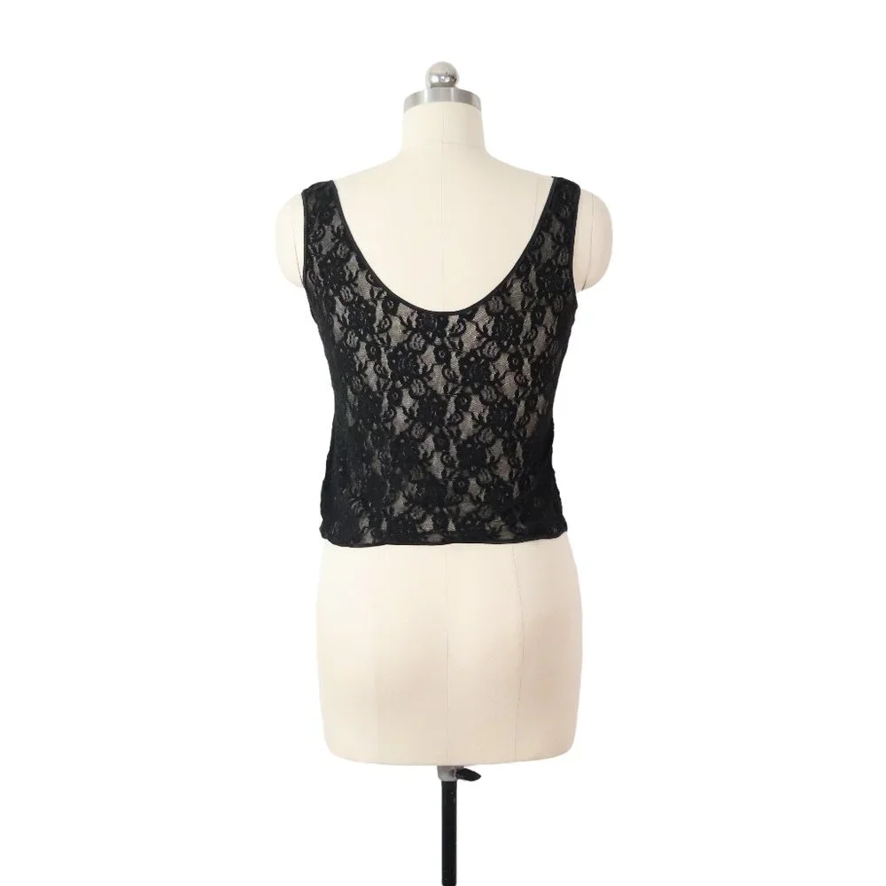 SOLD vintage 80s black lace crop top M medium sheer retro rocker goth sexy - Picture 3 of 5